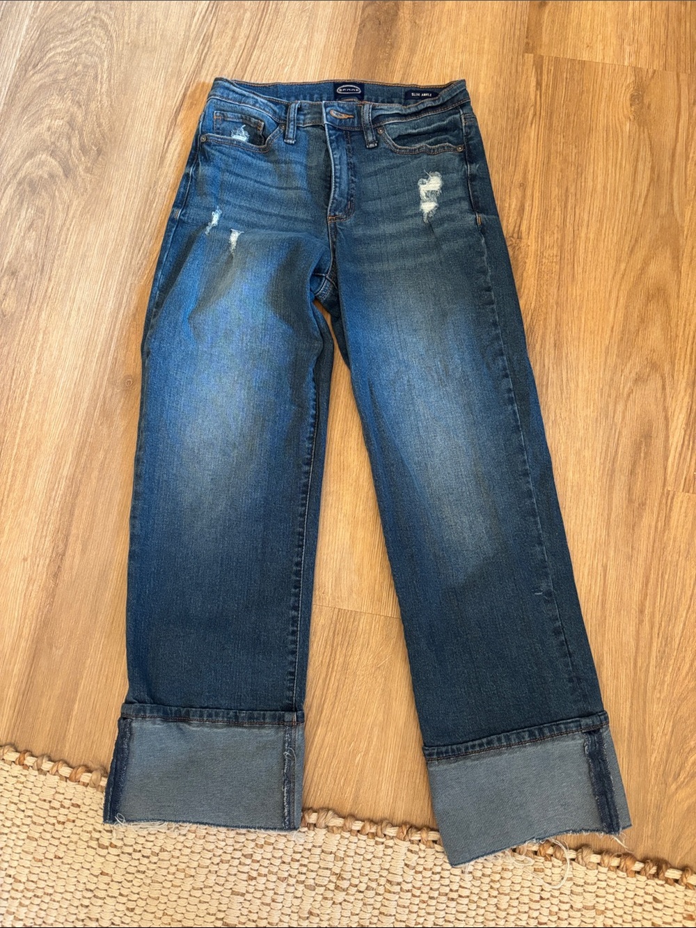 Women’s Straight-Leg Dark Blue Jeans with Rolled Hem